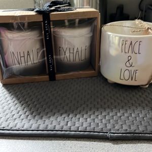 Rae Dunn  2 canisters not in box,  xs Inhale/Exhale sm planter Peace & Love NWOT